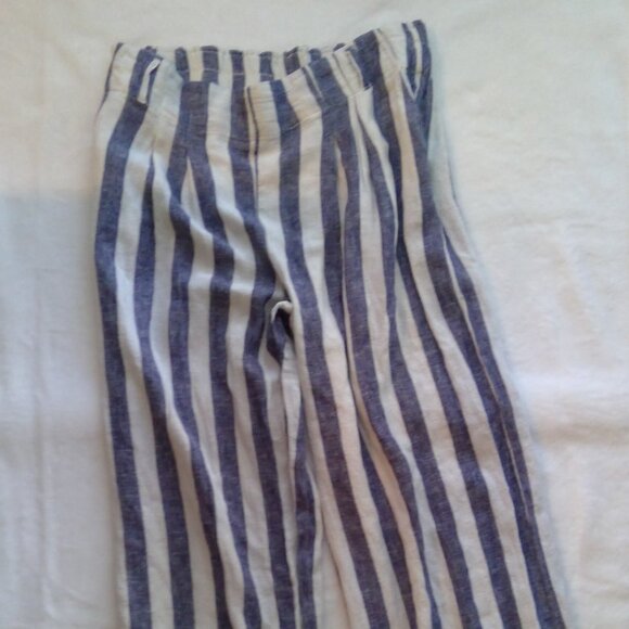 Charmed Heart Linen Pants Blend Blue & White Striped Pocketed Belt Looped Pants - Picture 3 of 10